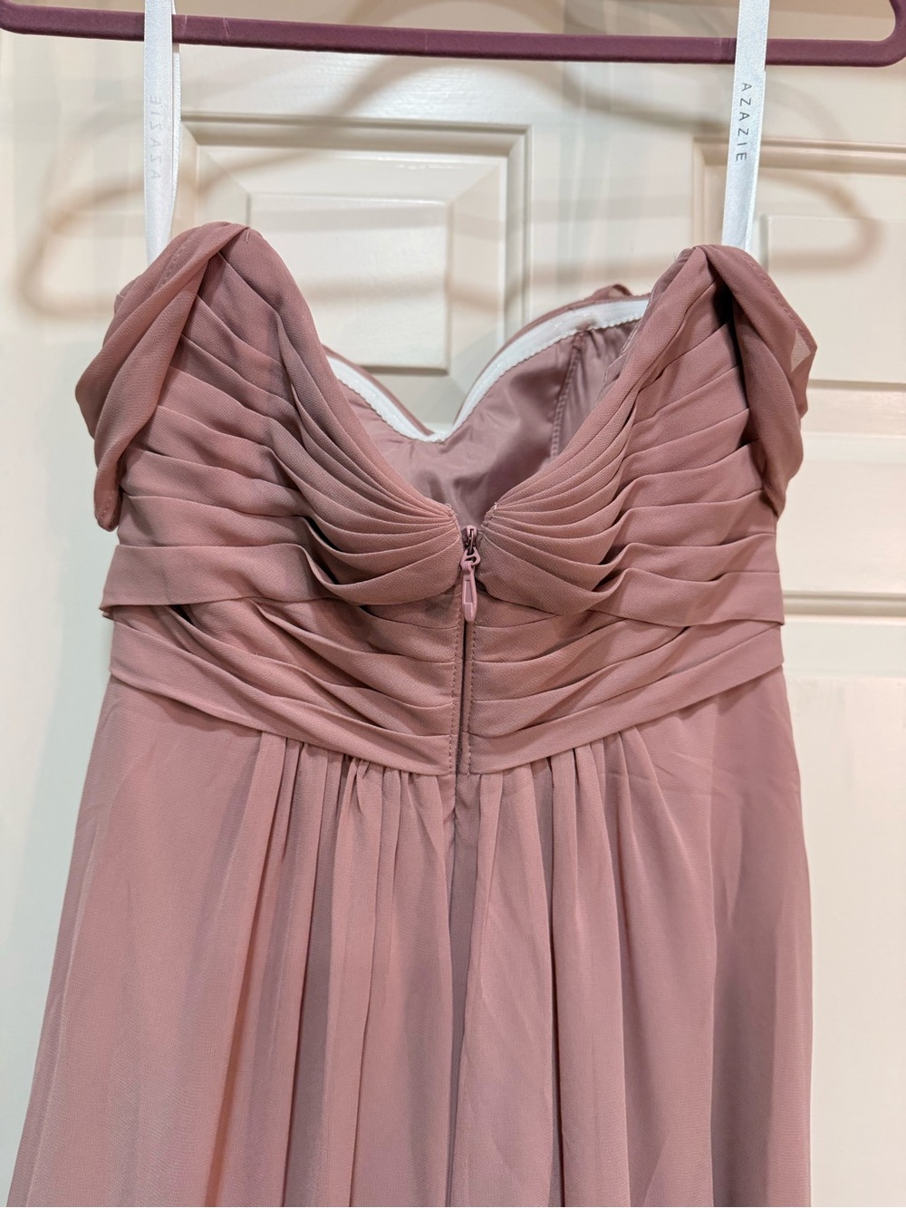 Azazie Rose Blush Strapless Ruched Chiffon Gown - Picture 4 of 4